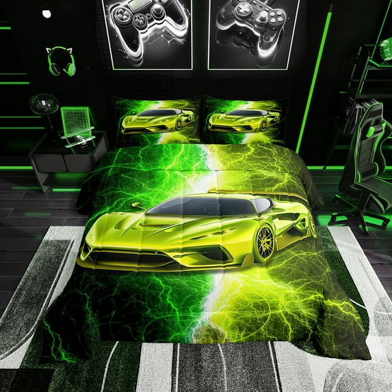Erosebridal Cool Sports Car Bedding Sets King with Comforter, Bedroom Decor, Breathable, 3-Piece