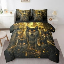 Erosebridal Cool Wolf Bedding Sets, 3D Animal Comforter Sets with Sheets, Mystic Jungle Reversible Bed Sheets Set, Lightweight Bedroom Decor, 7-Piece