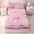 thumbnail image 1 of Erosebridal Coquette Cherry Bow Print Zipper Full Size Comforter Sets with Fitted Sheet and 2 Pillowcases,Pink Fruit Ribbon Zipper Bedding Set For Girls,Pink Reversible,4 Pieces, 1 of 7