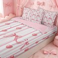 thumbnail image 1 of Erosebridal Coquette Cherry Bow Zipper Twin Comforter Sets with Fitted Sheet and 2 Pillowcases for Women, Pink Stripe Fruit Ribbon Zipper Bedding Set, Pink Reversible, 4 Pieces, 1 of 7