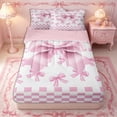 thumbnail image 1 of Erosebridal Coquette Satin Bow Zipper Twin Comforter Sets with Fitted Sheet and 2 Pillowcases,Sweet Checkered Motif Zipper Bedding Set,Pink White,4-Piece,Pink Reversible, 1 of 6