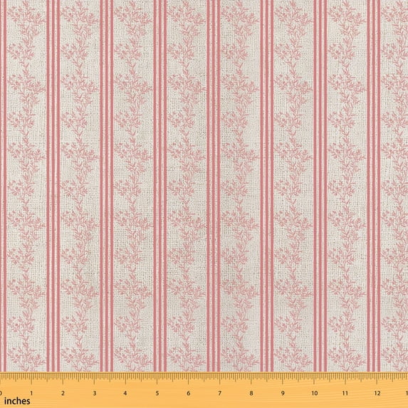 Erosebridal Coral Vine Floral Stripe Fabric by the Yard 2 Yards, Linen Texture Vertical Line Pattern Sewing Fabric