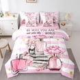 thumbnail image 1 of Erosebridal Cosmetics Perfume Bedding Sets Twin Size,Pink Flower Comforter Sets with Sheets,Geometric Stripes Bed in a Bag Twin Size For Girls,Super Cozy Room Decor Reversible,7-Piece, 1 of 5
