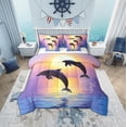 thumbnail image 1 of Erosebridal Couple Dolphin Bed in a Bag Queen size, Romantic Sunset Bed Set, Ocean Animal Reversible Comforter Sets, Lightweight Room Decoration, 7pcs, 1 of 6