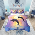 thumbnail image 1 of Erosebridal Couple Dolphin Bedding, Romantic Sunset Bed in a Bag, Ocean Animal Reversible Bed Set, Lightweight Room Decoration, 7pcs, 1 of 6