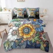 Erosebridal Floral Flower Bedding Sets King Size,Botanical Theme Bed in a Bag King size,Super Cozy Reversible Bedding King Size,Vintage Decoration,7 Pieces