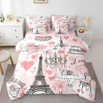 Erosebridal Couple Eiffel Tower Bedding Twin Size, Romantic Heart Bed in a Bag Twin size, Rose Floral Reversible Bed Set, Breathable Bedroom Decorative, 7pcs