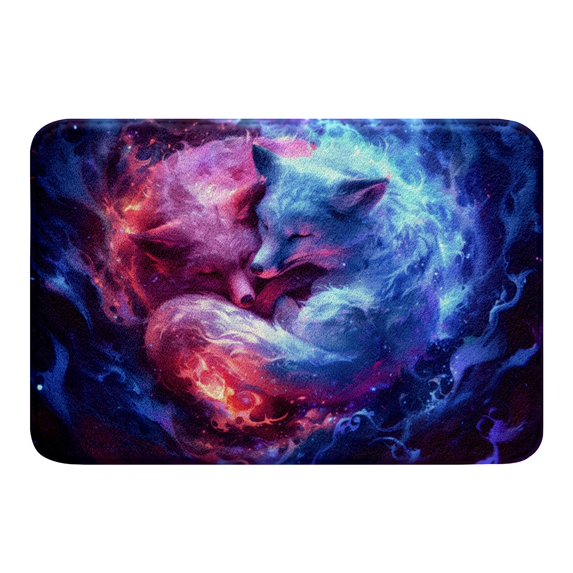Erosebridal Couple Fox Bathroom Rugs 16x24, Magical Animal Bathroom Mat, Red Blue Bathtub Rug, Bathtub Rug Bedroom Decor, Non Slip
