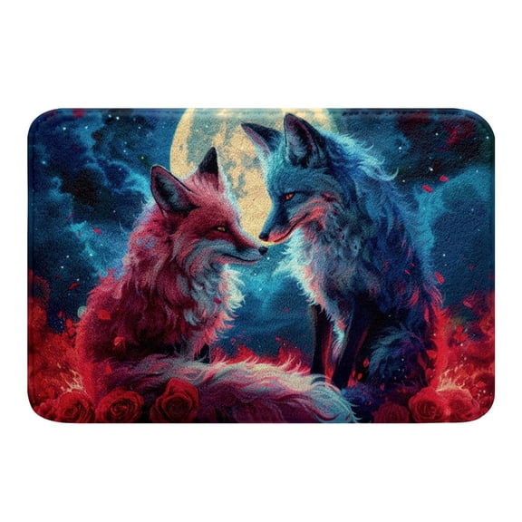 Erosebridal Couple Fox Bathroom Rugs 16x24, Red Rose Bathroom Mat, Mystic Starry Sky Bathtub Rug, Bathtub Rug Room Decorative, Non Slip