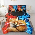 thumbnail image 1 of Erosebridal Couple Fox Bedding Queen Size, 3D Animal Print Bed in a Bag Queen size, Fire Ice Decor, Reversible 7 Pieces, 1 of 5