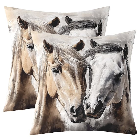 Erosebridal Couple Horse Throw Pillow Covers 16x16 Set of 2, Watercolor Farmhouse Animal Pillow Cases for Couch, Oil Painting Room Decoration