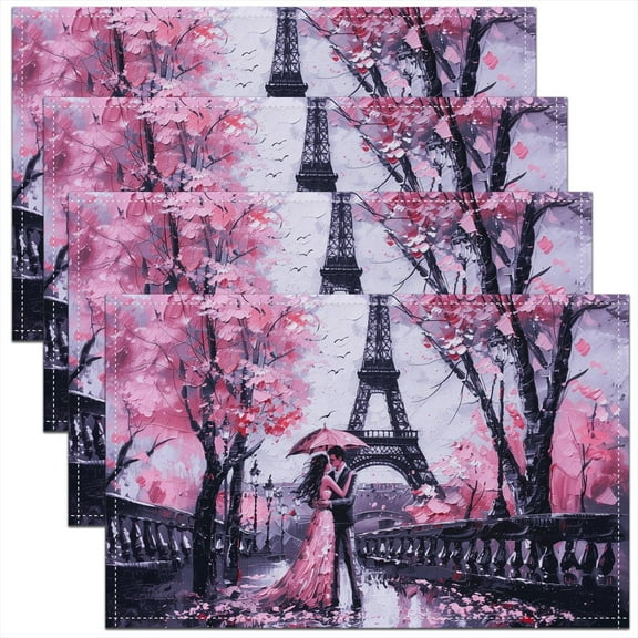 Erosebridal Couple Lover Placemats Set of 4, Romantic Paris Table Mats for Dining Table Set of 4, Oil Printing Place Mats for in Door Dinning, Table Mats Bedroom Decor
