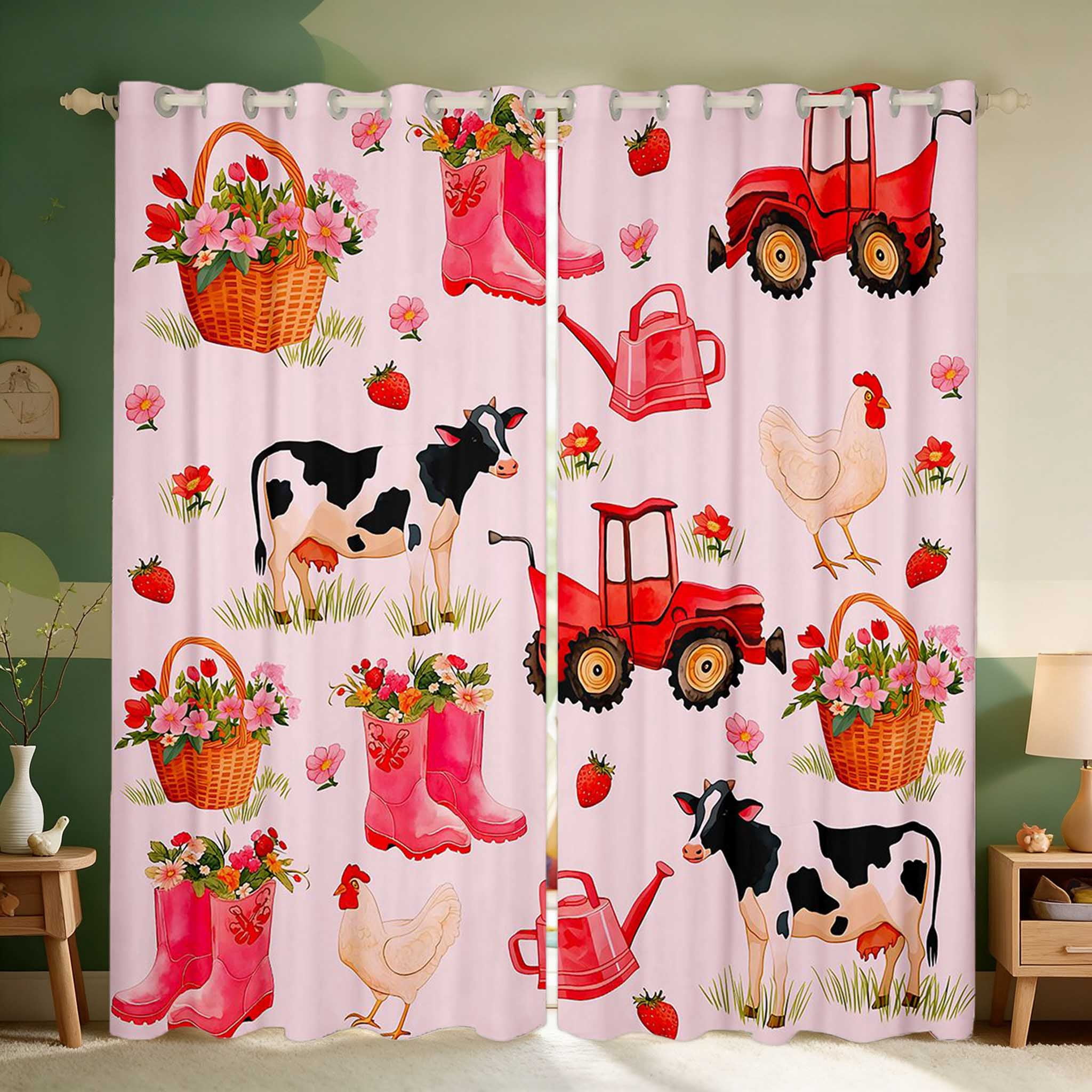 Erosebridal Cow Curtains and Drapes Pack of 2 (52x63 Each) for Girls ...