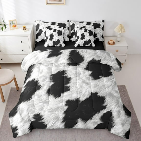 Erosebridal Cow Print Bedding Sets King Size, Black White Bedding King Size, Rustic Farmhouse Reversible Comforter Sets with Sheets, Super Cozy Bedroom Decorative, 7 Pieces