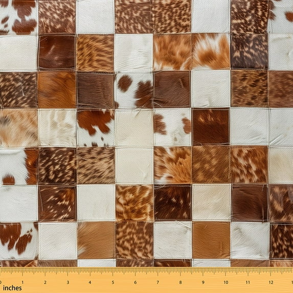 Erosebridal Cow Print Fabric By The Yard, Safari Animals Plaid Quilting Fabric By The Yard, Patchwork Brown Indoor Outdoor Fabric, Wildlife Skin Print Decorative Fabric 5 Yards