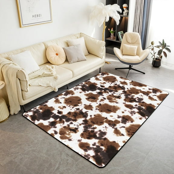 Erosebridal Cow Printed Area Rug 5x7 for Bedside,Cowhide Print Cow Skin Rug,Rustic Wild Animal Indoor Floor Mat,Western Farm Animal Carpet for Living Room Bedroom,Brown White