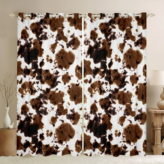 Erosebridal Cow Printed Curtains 42x84 inch,Cowhide Print Cow Skin 30%-50% Blackout Curtains,Rustic Wild Animal Curtains & Drapes,Western Farm Animal Window Curtains for Living Room,Brown White