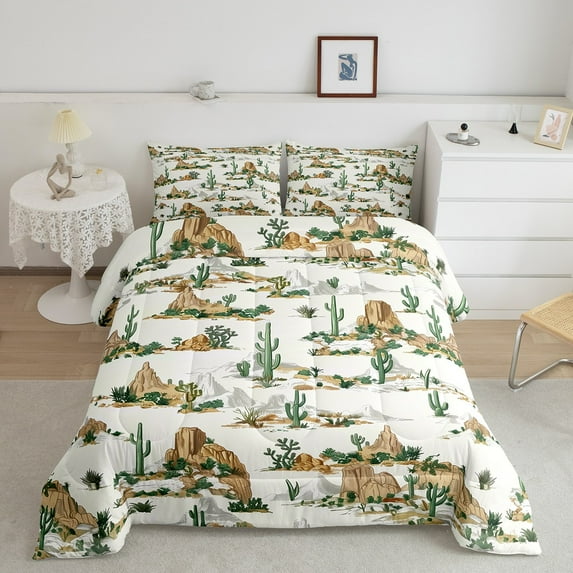 Erosebridal Cowboy Bedding Queen Comforter Set, Rustic Farmhouse Down Comforter, Southwestern Cactus Decor, Reversible 3pcs