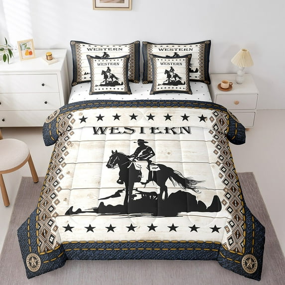 Erosebridal Cowboy Horse Bedding Sets Full Size, Texas Stars Comforter Sets with Sheets, Southwestern Bed Set, Lightweight Bedroom Decor, 7 Pieces