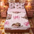 thumbnail image 1 of Erosebridal Cowgirl Boot Pattern Zipper Full Size Comforter Sets with Fitted Sheet and 2 Pillowcases,Cute Star Print Zipper Bedding Set,Pink Brown,Pink Reversible, 1 of 6