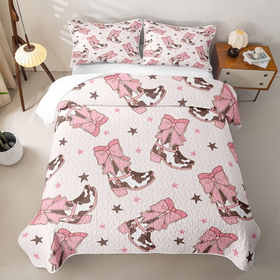 Erosebridal Cowgirl Boot Twin Quilt Set,Kawaii Stars Twin Coverlet Set,2 Pieces