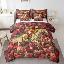 Erosebridal Cowgirl Cowboy Bedding Sets Twin Size, Tribal Horse Comforter Sets with Sheets, Romantic Rose Reversible Bedding Twin Size, Lightweight Bedroom Decor, 7 Pieces