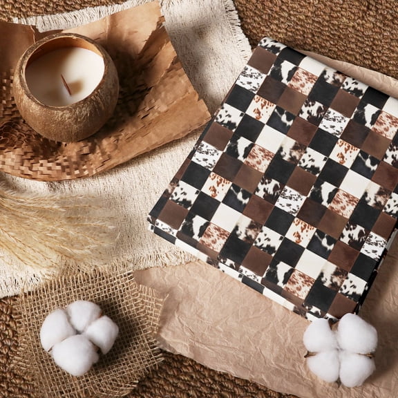 Erosebridal Cowhide Check Print 100% Cotton Fabric by the Yard 1 Yard, Farm Square Home Decor Fabric by the Yard