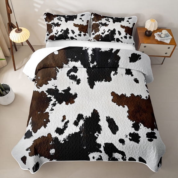Erosebridal Cowhide Hide Twin Quilt Set,Irregular Spot Twin Coverlet Set For Boys,2pcs