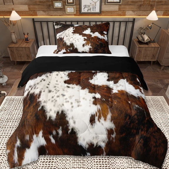 Erosebridal Cowhide Print Twin Comforter Sets,Rustic Farmhouse Cattle Bedding Set For Adults, Reversible 2-Piece