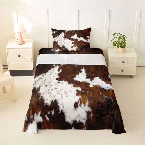 Erosebridal Cowhide Print Twin Sheet Sets,Rustic Farmhouse Cattle Bedding For Adults 3-Piece