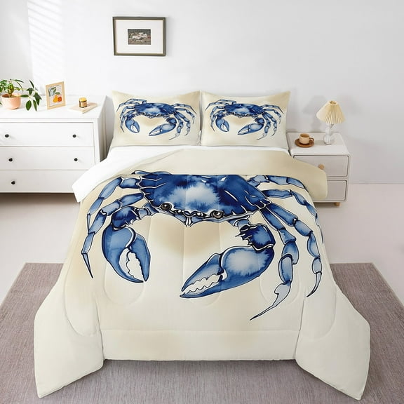Erosebridal Crab Comforter Set Twin Size Ocean Coastal Creature Bedding Set Marine Life Sea Animals Comforter Nautical Beach Quilt Set