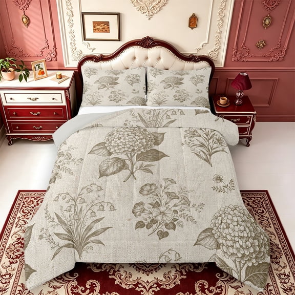 Erosebridal Cream Outdoor Life Queen Comforter Set,Elegant Boho Damask Comforter Sets Queen,3 Pieces,1 Comforter and 2 Pillowcases,Light Gray Reversible