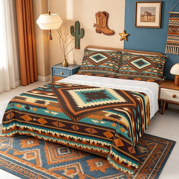 Erosebridal Cultural Aztec Geometric Queen Sheets,Handcrafted Tribal ...