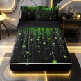 thumbnail image 1 of Erosebridal Curtain Bead Pattern Zipper Twin Comforter Sets with Fitted Sheet and 2 Pillowcases,Glowing Star Print Zipper Bedding Set,Bright Green Black,Black Reversible, 1 of 6