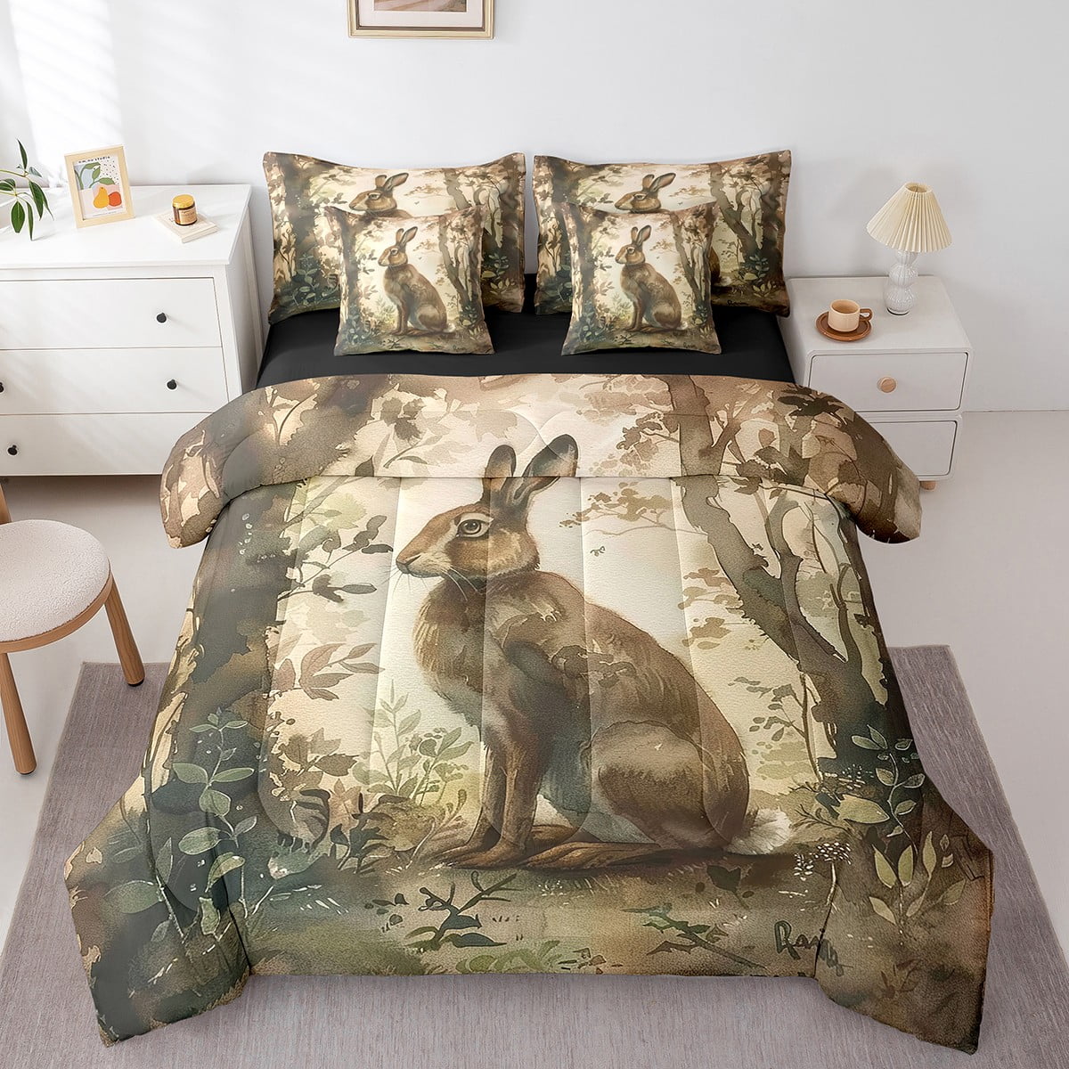 Erosebridal Cute Animal Rabbit Bedding Twin Size,Tropical Botanical ...