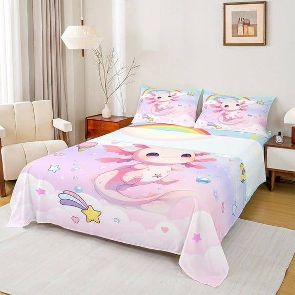 Erosebridal Cute Axolotl Bed Sheets Set Twin Size,Multicolor Rainbow Bedding Sets Twin Size,Galaxy Starry Clouds Bed Sheets Twin For Girls,Ultra Soft Bedroom Decorative,3 Pieces
