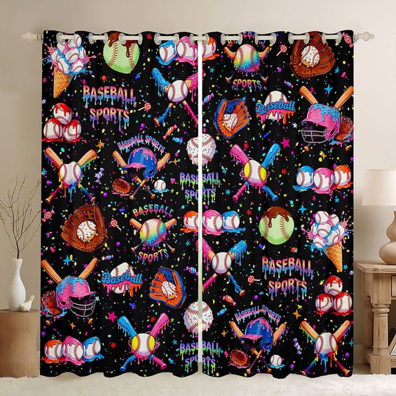 Erosebridal Cute Baseball Black Out Curtains, Neon Drip Sport Curtains Pack of 2 (42x63 Each) for Girls and Boys