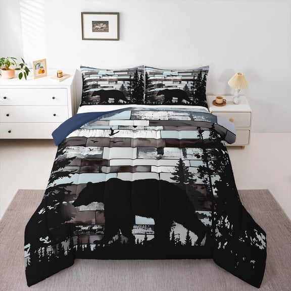 Erosebridal Cute Bear Bedding Sets Twin with Comforter,Jungle Animal Duvet Insert,Wild Hunting Theme Comforter Sets Twin Size,Lightweight Room Decor Reversible,2 Pieces