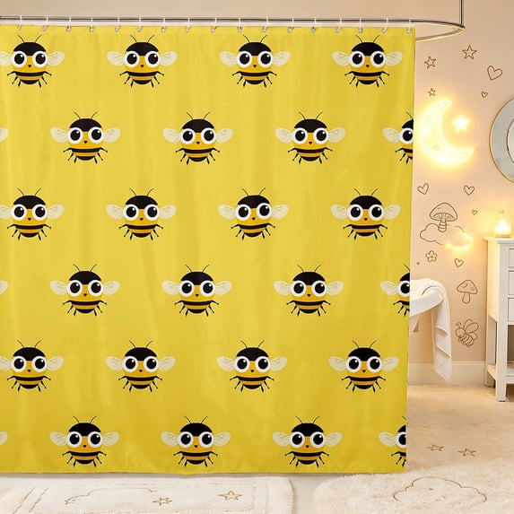 Erosebridal Cute Bee Shower Curtain 72Wx84L,Cartoon Wildlife Theme Bathroom Shower Curtain,Yellow Black