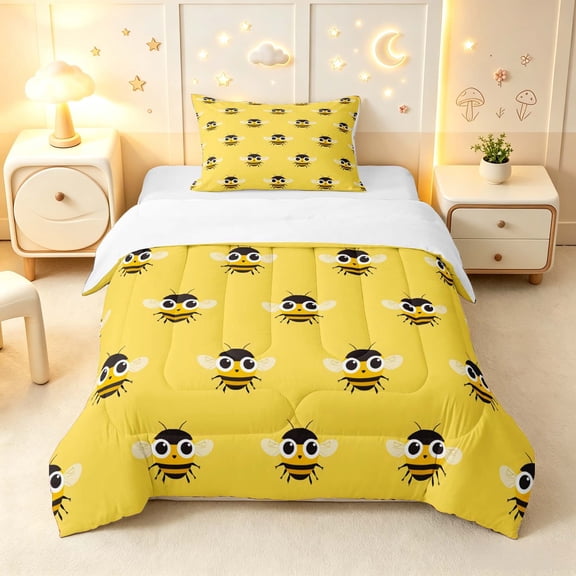 Erosebridal Cute Bee Twin Comforter Sets,Cartoon Wildlife Theme Bedding Set,Yellow Black,2 Pieces,1 Comforter and 1 Pillowcase