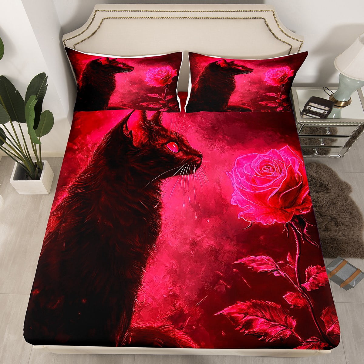 Pattern Print Black Cat Bed Set Quilt