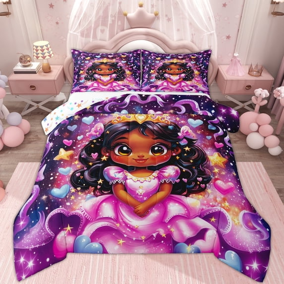 Erosebridal Cute Black Girl Queen Comforter Set, Fairy Princess Bedding Comforter Set, 3pcs
