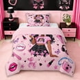 thumbnail image 1 of Erosebridal Cute Black Girls Twin Comforter Sets,Kids Lipstick Cosmetics Pink Sequin Print Stars Bedding Set,Reversible Pink 2 Pieces, 1 of 7
