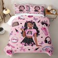 thumbnail image 1 of Erosebridal Cute Black Girls Twin Quilt Set,Kids Lipstick Cosmetics Pink Sequin Print Stars Twin Coverlet Set,2 Pieces, 1 of 7