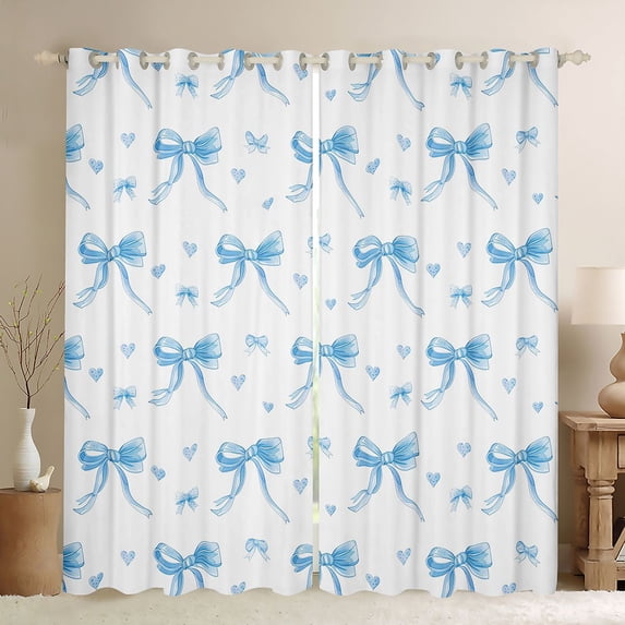 Erosebridal Cute Blue Bow Curtains Pack of 2 (42x84 Each) for Girls, Polkadot Ribbon Curtains Blackout for Kids