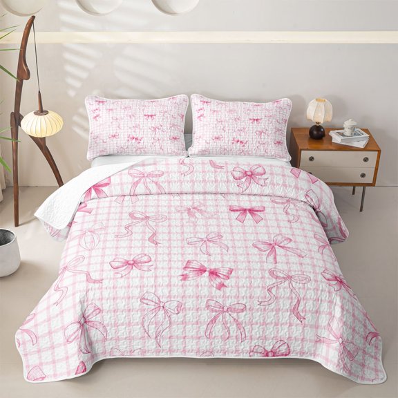 Erosebridal Cute Bow Knot Quilt Full for Girls Women,Teens Geometric Plaid Full Bedspread Sets