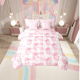 thumbnail image 1 of Erosebridal Cute Bowknot Bedding Twin Size,Ribbon Bowtie Bedding Twin Size,White Pink Plaid Heart Bedding Sets Twin Size For Princess,Microfiber Bedroom Decor Reversible,7pcs, 1 of 6