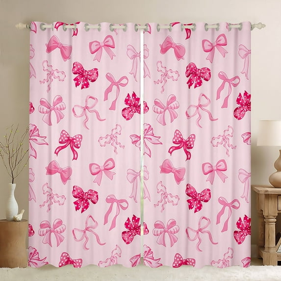 Erosebridal Cute Bowknot Curtains Pack of 2(38x45),Ribbon Bowtie Black Out Curtains,Pink Dot Print Curtains for Living Room For Girls,Ultra Soft Bedroom Decoration