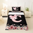 thumbnail image 1 of Erosebridal Cute Bowknot Floral Twin Sheet Sets, Black Pink Initial C Bedding, 3pcs, 1 of 5