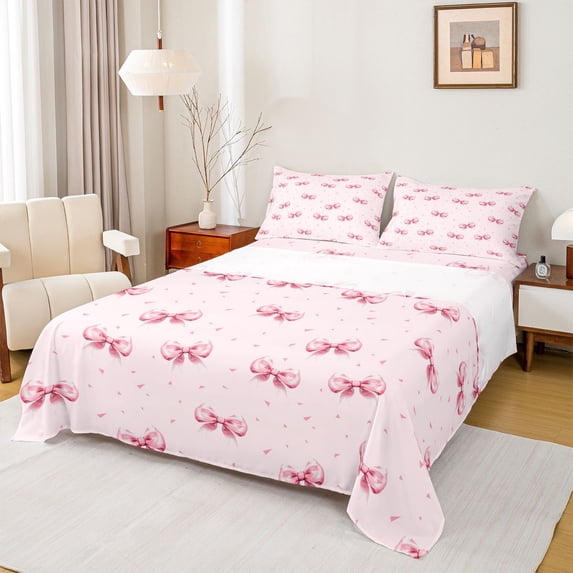 Erosebridal Cute Bowknot Kids Queen Sheet Sets, Triangle Abstract Bed Set, 4-Piece